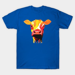 Colourful Cow on Blue T-Shirt